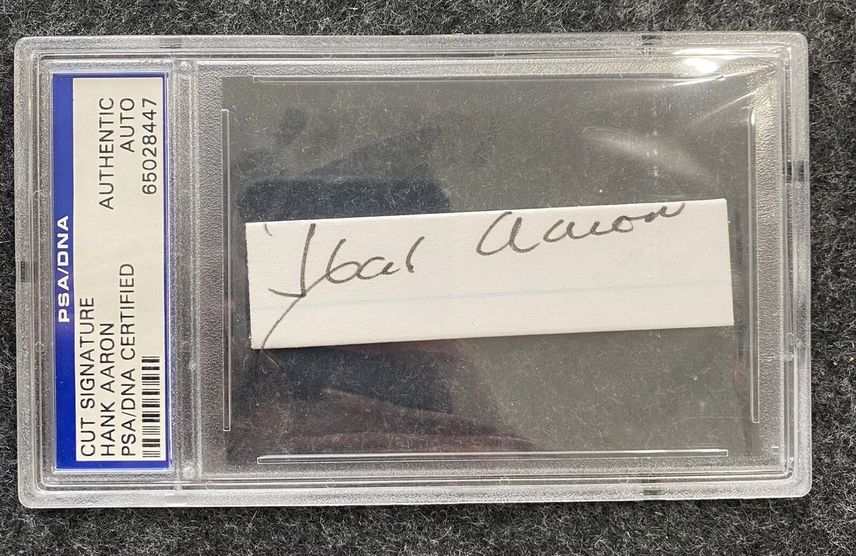 Hank Aaron auto PSA DNA Certified Cut Signature Autograph Signed 