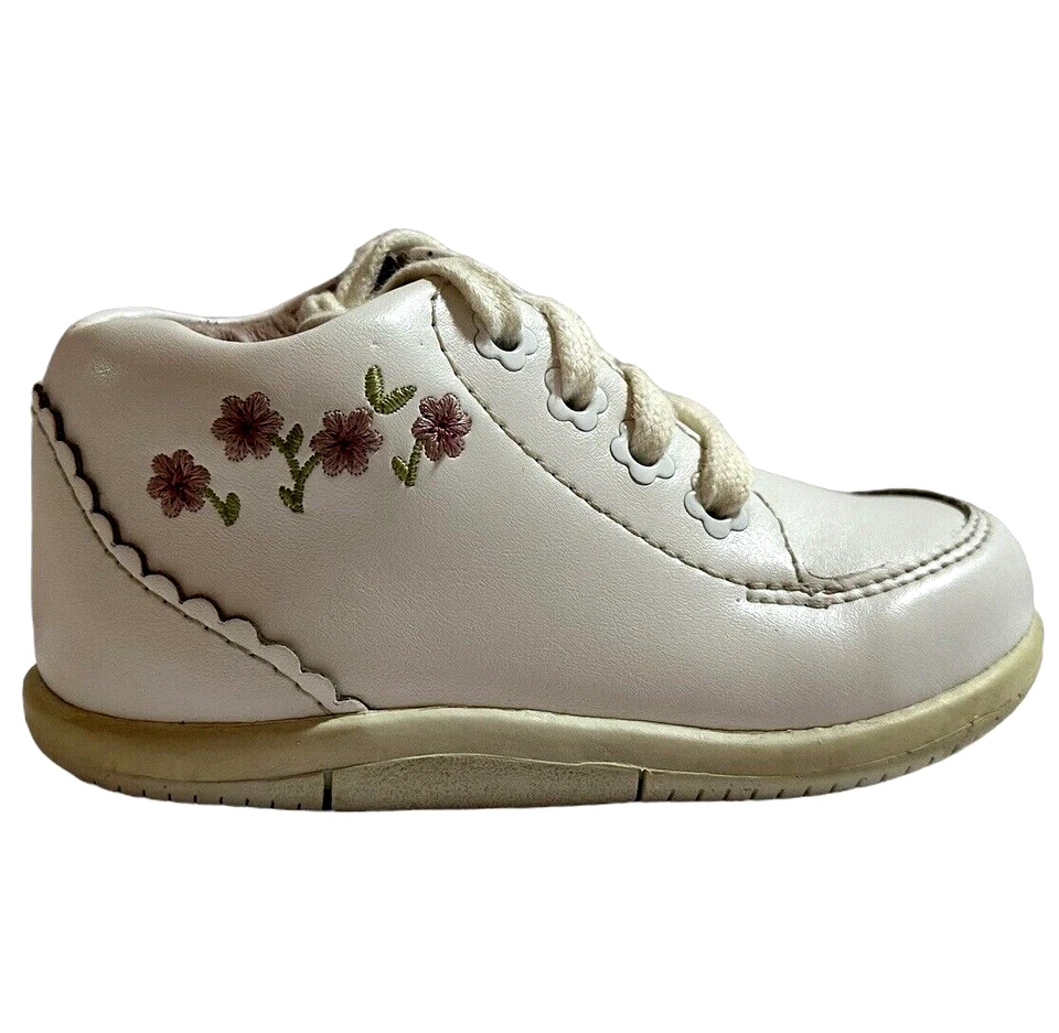 Stride Rite SRT Emilia Leather Shoe Toddler Girls Size 4.5 M White & Pink Floral - Image 4 of 4