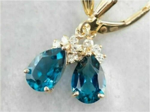 4Ct Oval Cut London Blue topaz Drop/Dangle Women's Earrings 14K Yellow Gold Over - Image 2 of 4