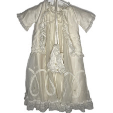 Vintage 1950s Baby Girl 4Pc Set 6 MO Christening Dress Hat Cap Bonnet White Lace