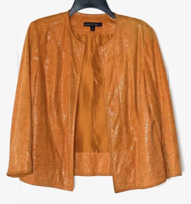 LAFAYETTE 148 New York Orange Griffith Leather Shiny Coated Open LAFAYETTE 148 New York Orange Griffith Leather Shiny Coated Open