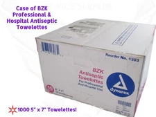 Case 1000 Dynarex BZK Antiseptic Towelettes Professional Hospital 5x7 1303 HC1