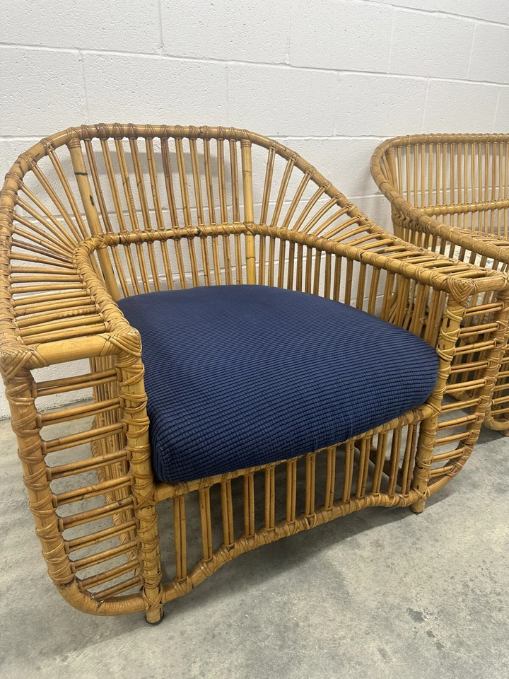 Sofá de bambú de ratán Henry Olko de 3 piezas raro, C.1978 como está. Set MCM Retro Foto 3 de 4