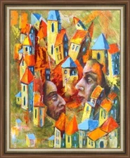 ORIGINAL OIL PAINTING canvas inspirational contemporary ART by Pronkin 2023 TOWN