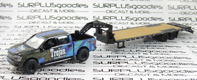 Auto World Blue Trojan Tracks 2019 FORD F-150 F150 LARIAT w/Gooseneck Trailer