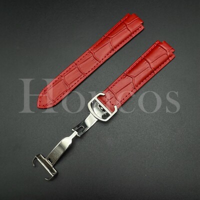 18 20 MM Red Leather Alligator Watch Band Strap Clasp Fits Cartier Ballon Bleu