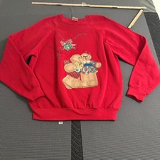 Vintage Tultex Christmas Teddy Bears Sweatshirt Red XL Mistletoe 90s Made in USA