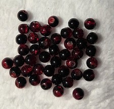 40 pcs Czech Crackle Glass Red / Black Round Bead 4 mm