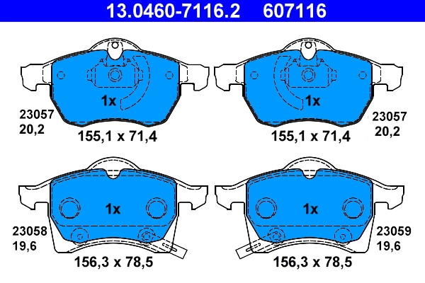 Plaquettes de frein ATE 13.0460-7116.2 frein à disque Chevrolet 90544001 avant