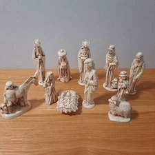 Vintage Byron Molds Ceramic Christmas Nativity Set 1973 Antiqued Glaze 11 Pieces