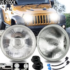 Pair 7 Inch Led Glass Headlight Round Original Classic Look Conversion Chrome
