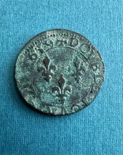 1639 B France Double Tournois Coin | Louis XIII | Scarce Type | KM# 86.2 | XF