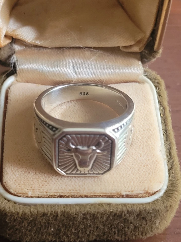 ANILLO CABEZA DE TORO PLATA ESTERLINA MACIZA - TALLA R Foto 2 de 4