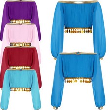 Girls Crop Top Competition Dancewear Masquerade Costume Festival T Shirts Tank