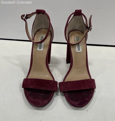 Steve Madden Womens Heels Carsson Burgundy Leather Upper Ankle Strap Block 7.5 - Image 1 of 4