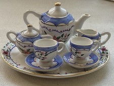 Miniature Porcelain 10 pc. Tea Set With Oval Tray Made in Thailand 5.25  x4.25  