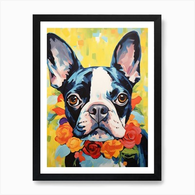 Boston Terrier Portrait mit Strömung gerahmtes Wandbild Poster Leinwanddruck Bild
