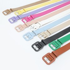 Candy Tone Belt Wide Waist Strap Soft PU Square Buckles Fashionable