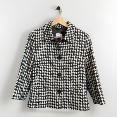 BASLER 34 100% Wool Three Button Notched Lapel Houndstooth Jacket White Gray
