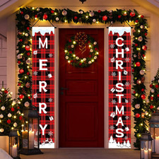 Merry Christmas Banner, Xmas Door Welcome Banner Christmas Hanging Porch Signs D