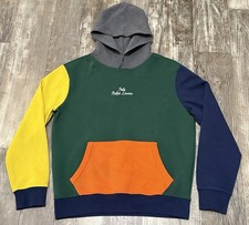 Polo Ralph Lauren Men's Medium Logo Color Block Double Knit Hoodie Embroidered