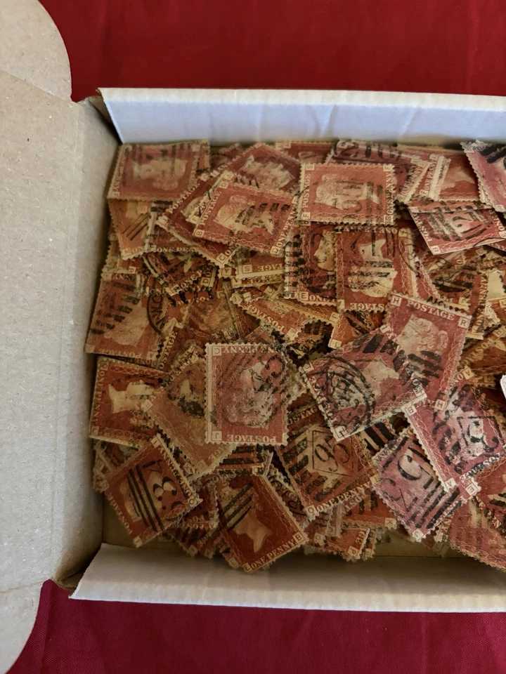 1000 GB QV 1d Placas rojas sueltas en caja placas mixtas Penny Reds SG43 Foto 2 de 3