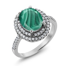 3.36 Ct Oval Green Malachite 925 Sterling Silver Ring