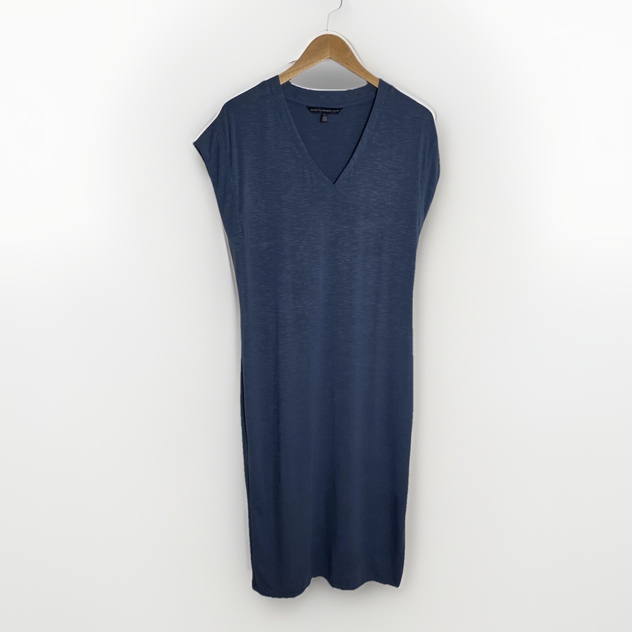 White House Black Market Blue V-neck T-Shirt Midi Dress Slits Comfy Women’s M