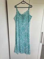 Plus Size Y2K Turquoise Floral Slip Dress UK20 | 90s Spaghetti Strap Summer Midi