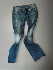 Miss Me Distressed Embellished Bootcut Denim Jeans Blue Women's 5-Pocket Size 28