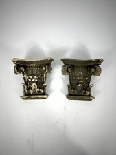 Paar Antike Korinthische Holz Konsolen Kapitell Geschnitzt Ornamente Säulen