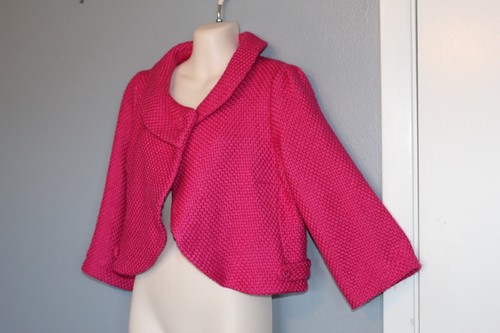 Elevenses Anthropologie Bright Pink Cropped Wool Blend Coat Jacket XS - Picture 2 of 7