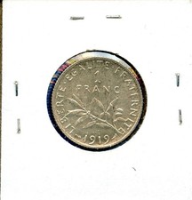 1919 Silver France WWI Era Sower Woman 1 Franc#968 BU MS Uncirculated Coin