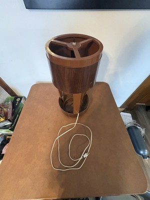 1970s Terrarium Table Lamp Brown Plastic Wood Plant Holder Mid Century Modern