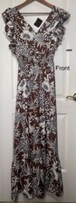Express Women's Floral Ruffle Sleeveless Maxi Dress V-Neck Brown White XS