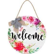 Yookeer Spring Summer Welcome Signs for Front Door Decoration Farmhouse Wreat...