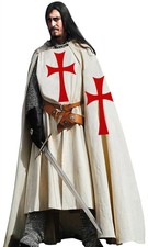Medieval Knight Templar Surcoat Halloween Costume Hooded Cap Cloak Renaissance