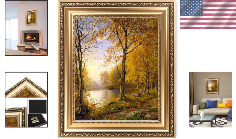 Impresión en lienzo de escena de río de otoño dorado Foto 2 de 4