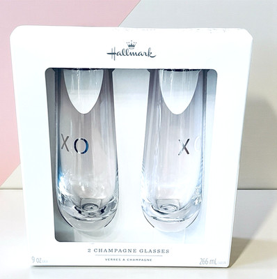 Hallmark Stemless Champagne Glasses XO Wedding Anniversary Toast Valentine Day