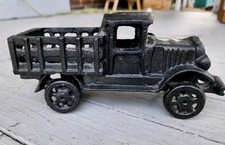 Vintage Cast Iron Black Model T Stake Bed Truck - 8" Long