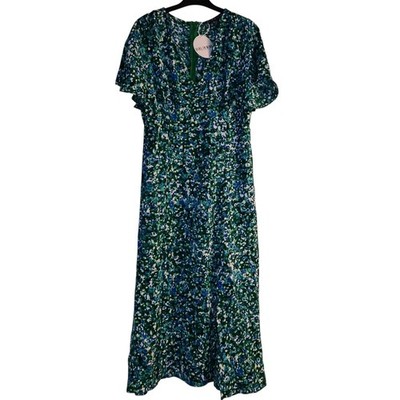 Girl in Mind Damen Midikleid Levi grün Engelsärmel verschüttetes Bein V-Ausschnitt Gr. 12