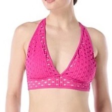 NWT CARMEN MARC VALVO CROCHET BIKINI TOP VIBRANT PINK SIZE L MSRP 82.00
