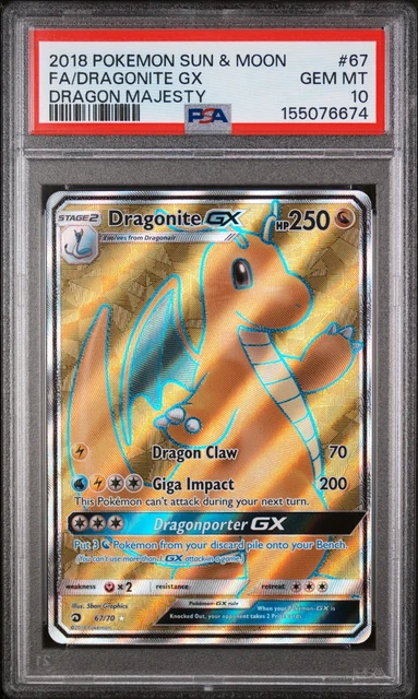 Pokemon TCG Dragonite GX Full Art Holo 67/70 Dragon Majesty PSA 10