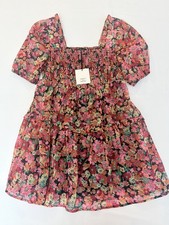 Very J Floral Smocked Dress Large Multi Color Puff Sleeve Party preppy formal 