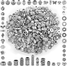 350 Pcs Silver Spacer Beads for Jewelry Making, Mixed Bulk Random Styles Metal
