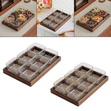 Vassoio Servizio Diviso Decorativo Moderno Robusto Vetro Legno Piatto Multifunzione