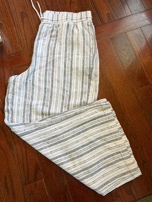 TIME & TRU Women's Wide Leg White w/ Blue Stripes Linen Blend Pants Sz. XL
