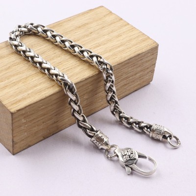Real 925 Sterling Silver 5mm Wheat Link Chain Men's Bracelet 7.87inch
