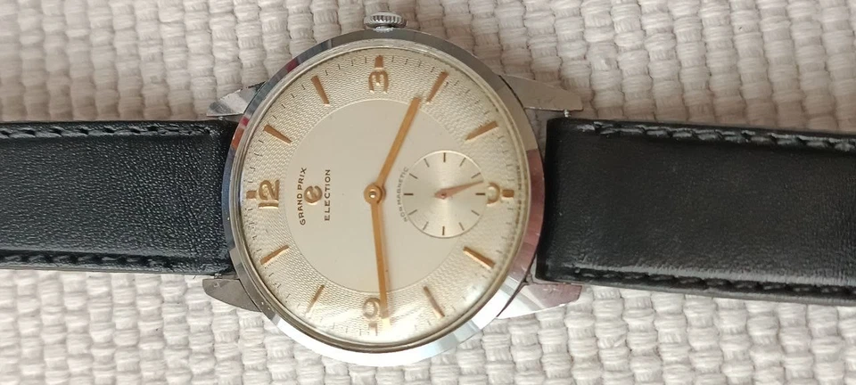 GROSSES 37,5 MM WAHL GRAND PRIX KALIBER 805 STRUKTURIERTES ZIFFERBLATT SCHWEIZER HANDAUFZUG UM 1950 - Bild 4 von 4