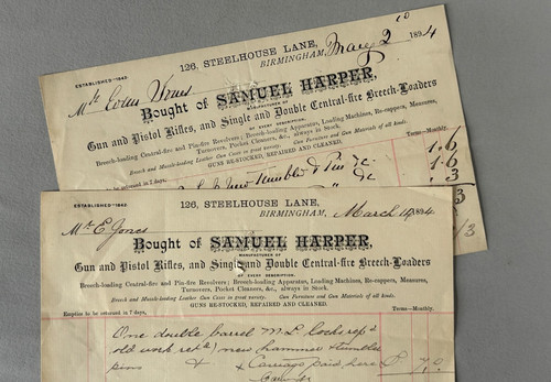 Samuel Harper Revolver Gunmakers Billheads Eley Powder Flask Case Ephemera